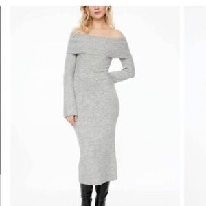 Dynamite Gray Off-Shoulder Long Sleeve Dress